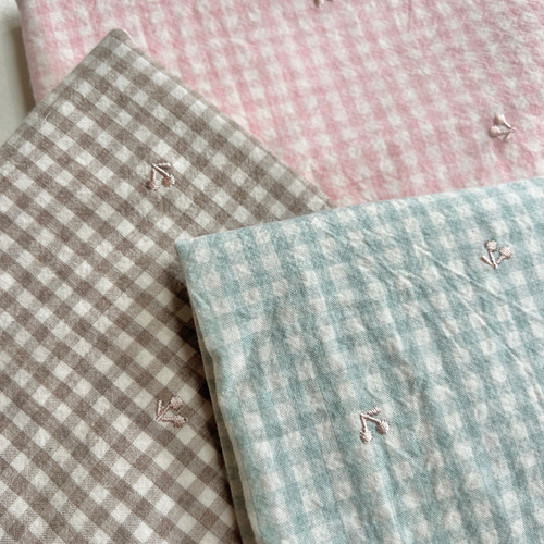 original cotton刺繍生地（ギンガムチェック・ミニチェリー刺繍） 3色
