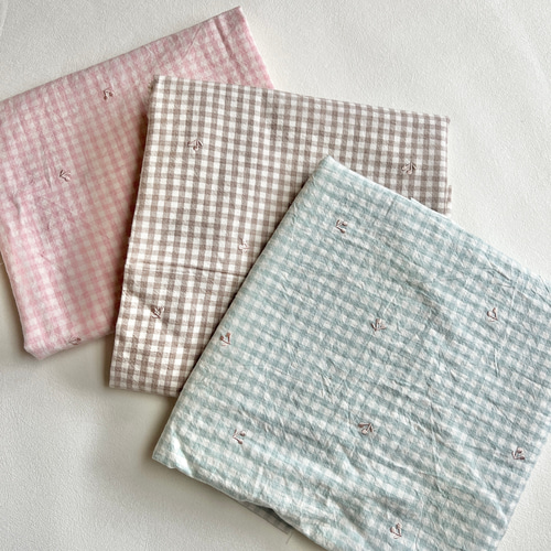 original cotton刺繍生地（ギンガムチェック・ミニチェリー刺繍