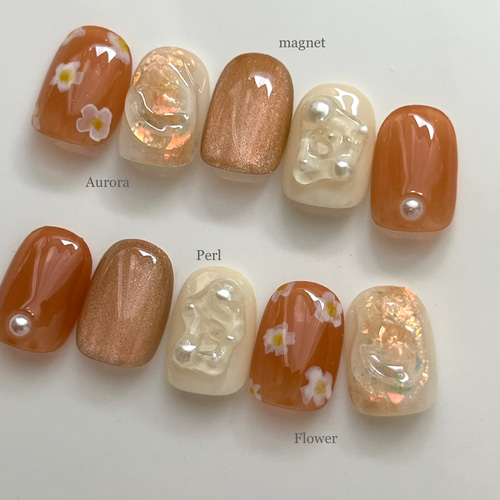 lov3en2ページ ネイルチップ no.81 ネイルチップ オレンジフラワーニュアンス ネイルチップ