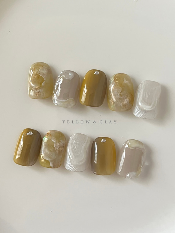 no.82 ネイルチップ イエローグレーニュアンス ネイルチップ（つけ爪