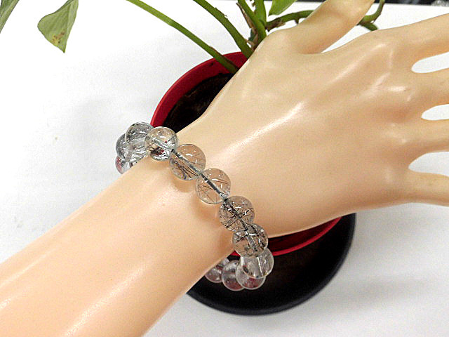 天然石 黒プラチナルチルクォーツ111.2～11.8mm玉ブレスレット 内周18.2cm　　240101383 17,760円