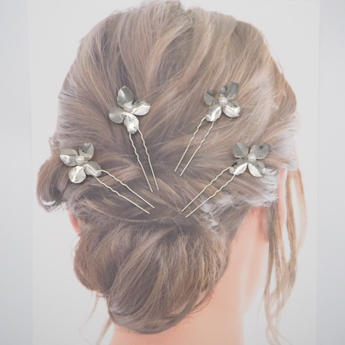 leinwande ヘアアクセサリー　美品 追加購入マット/艶ありシルバー変更可】シルバーフラワー ヘア