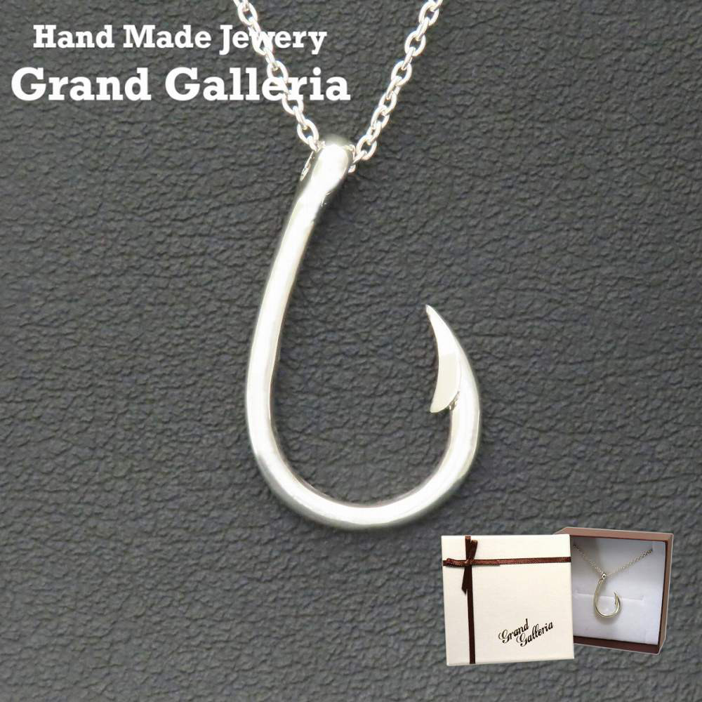 釣り針ネックレス M シルバー925 右【刻印無料】 釣り針 フィッシュフック ネックレス ペンダント シルバーアクセ