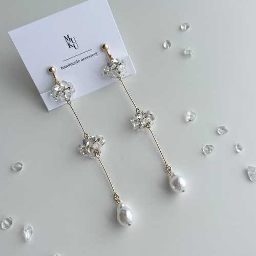 ピアス/イヤリング】パール つぶつぶ ロング ピアス（フープ） MUKU 