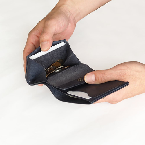 使いやすい 二つ折り財布 【 ブルー 】 革 メンズ レディース