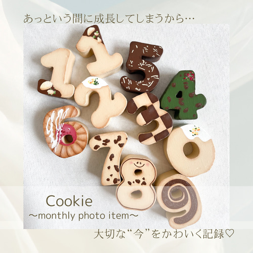 まみ様確認用♡数字のオブジェ 木製】マンスリーフォトアイテム数字オブジェ(クッキー柄)/月齢写真