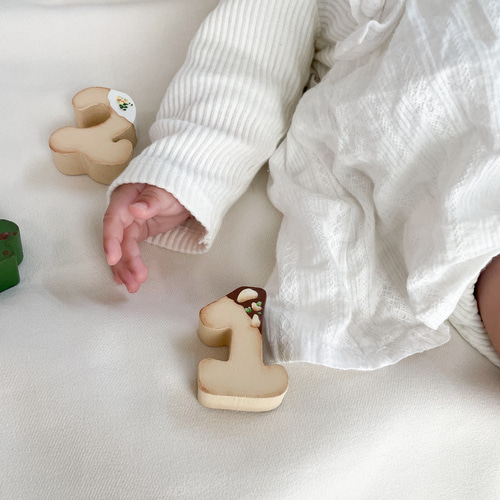 木製】マンスリーフォトアイテム数字オブジェ(クッキー柄)/月齢写真