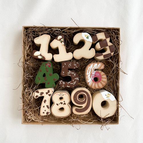 木製】マンスリーフォトアイテム数字オブジェ(クッキー柄)/月齢写真