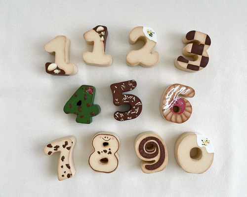木製】マンスリーフォトアイテム数字オブジェ(クッキー柄)/月齢写真