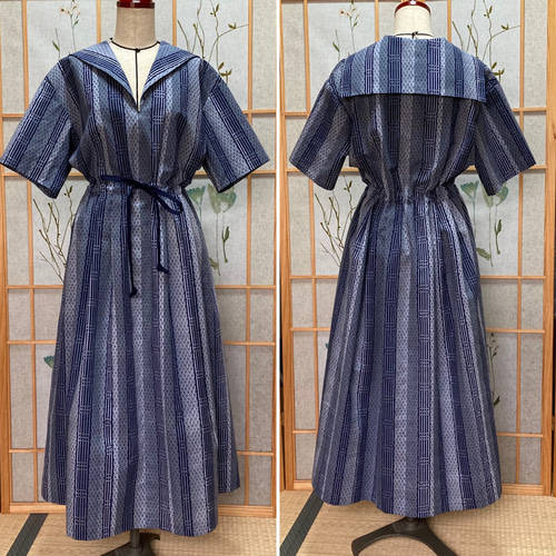 浴衣のセーラーカラーワンピース 藍染 着物リメイク｜Yahoo