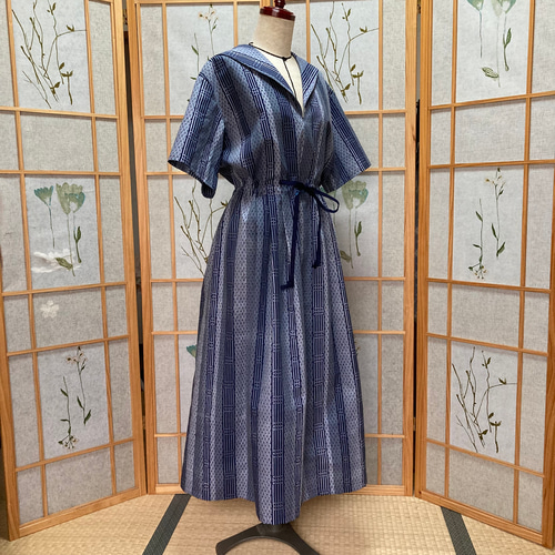 浴衣のセーラーカラーワンピース 藍染 着物リメイク｜Yahoo