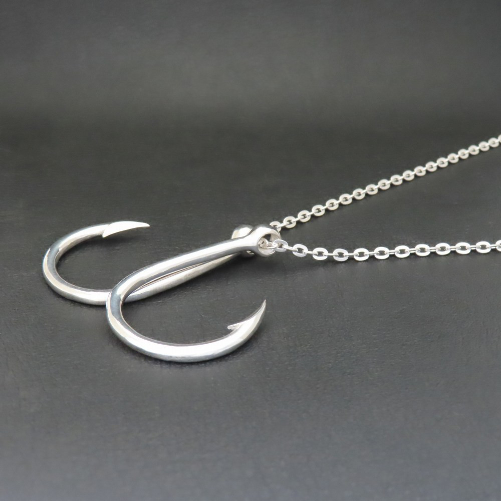 釣り針ネックレス L ダブルフック シルバー925 【刻印無料】 釣り針 フィッシュフック ネックレス ペンダント