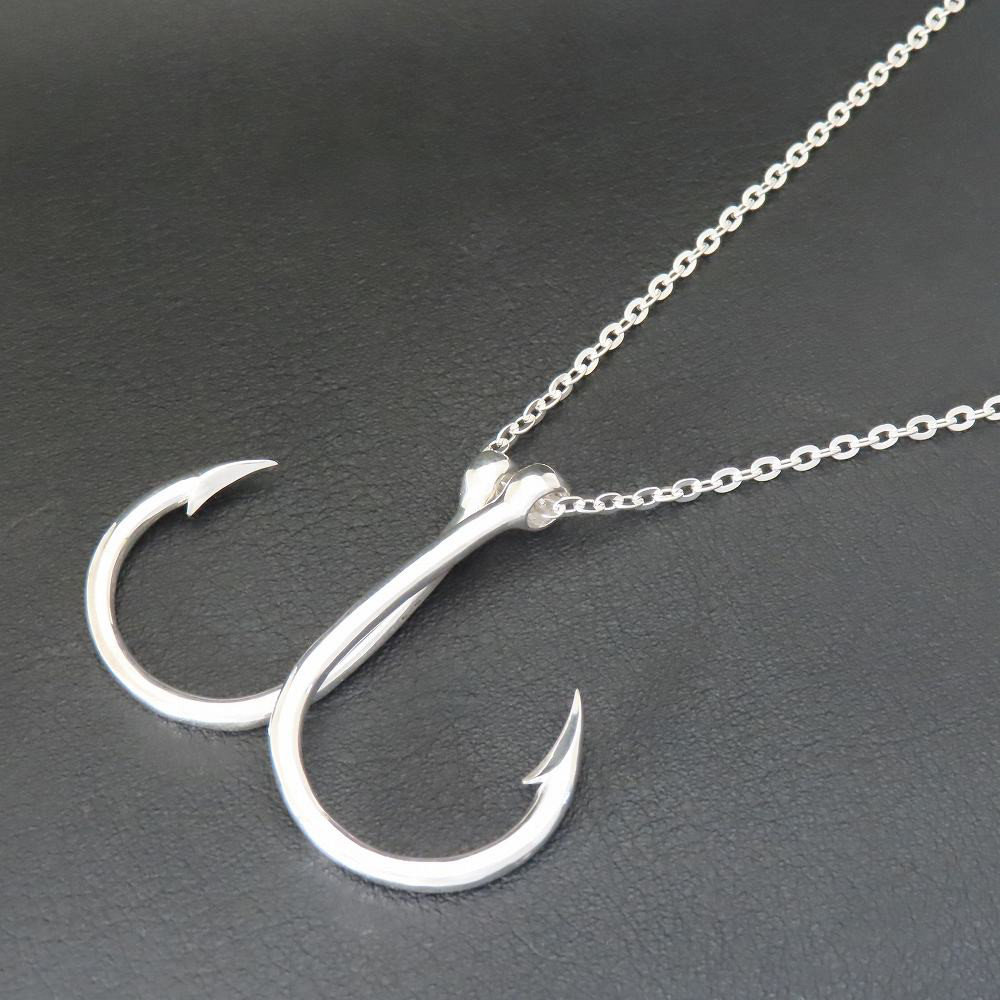 釣り針ネックレス L ダブルフック シルバー925 【刻印無料】 釣り針 フィッシュフック ネックレス ペンダント