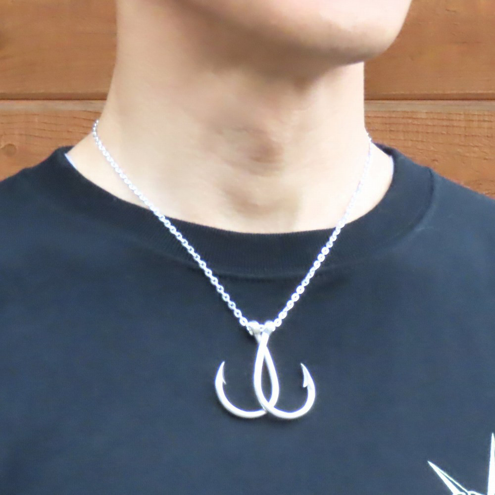 釣り針ネックレス L ダブルフック シルバー925 【刻印無料】 釣り針 フィッシュフック ネックレス ペンダント