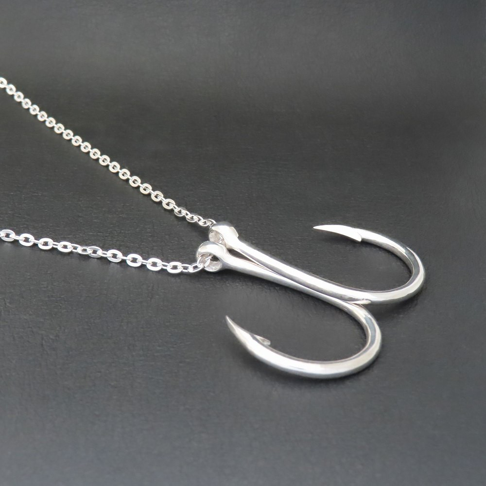 釣り針ネックレス L ダブルフック シルバー925 【刻印無料】 釣り針 フィッシュフック ネックレス ペンダント