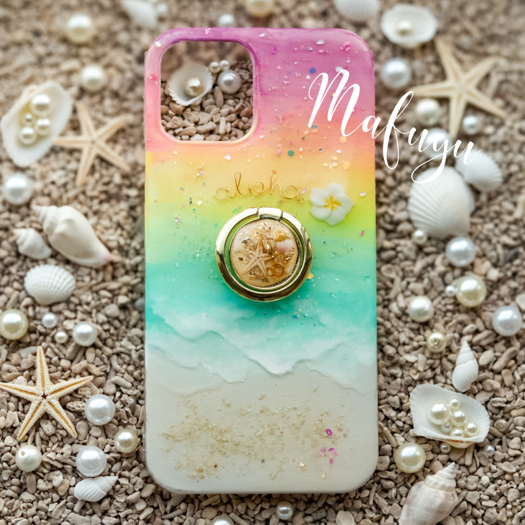 レインボービーチ　手描きスマホケース　iPhone17 Android 全機種対応Google