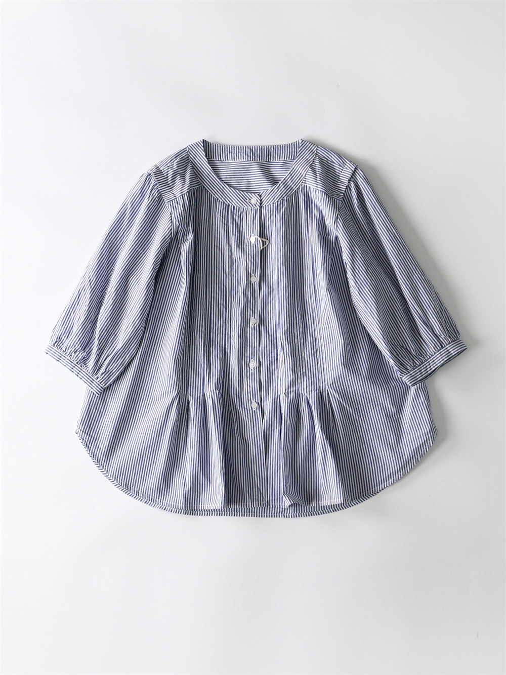 レディース ラウンドネック コットン ストライプ シャツ トップス
