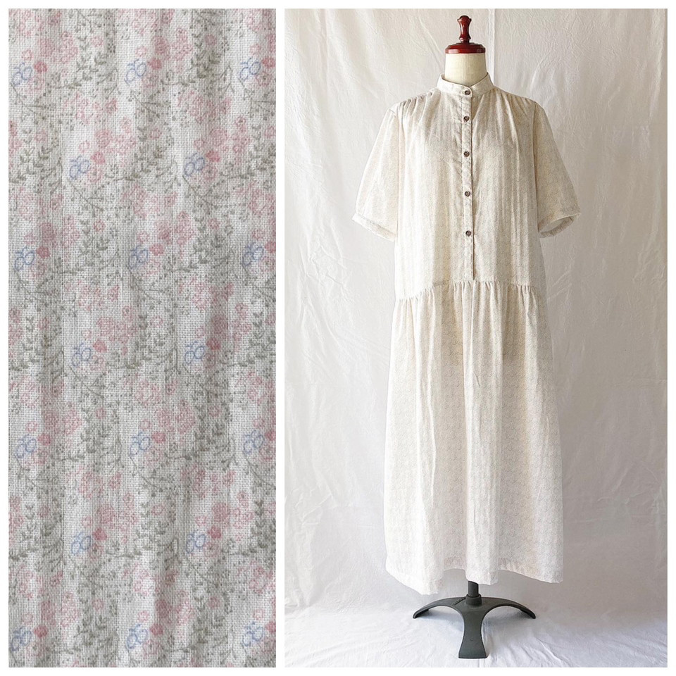 【肌ざわり至上主義】ふわふわやわらかなチェリーワンピース（5分袖）：115cm丈（プチフラワー：ピンク）