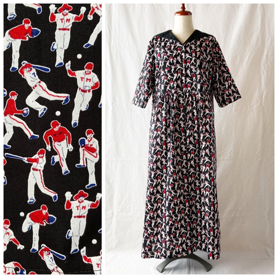 おとなのセーラーカラーワンピース（5分袖）：120cm丈（メジャーリーガー：ブラック）