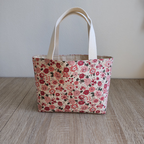 聖書＆讃美歌用 ミニトートバッグ 小花柄 ローズレッド トートバッグ