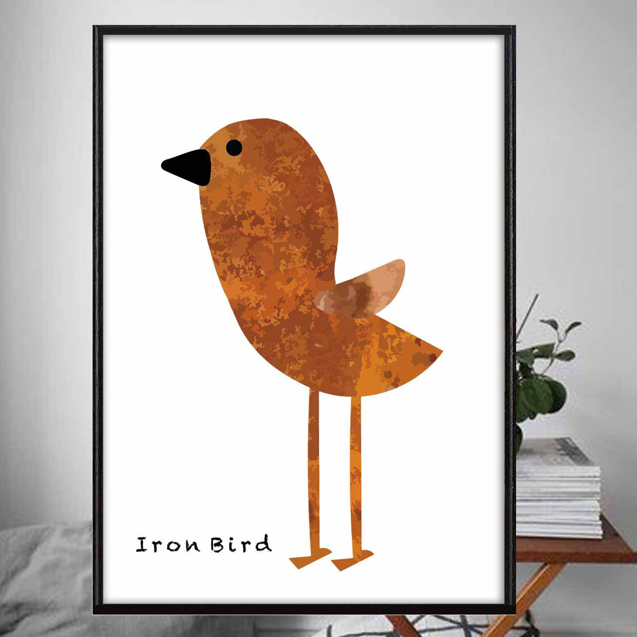 夜明けの鳥の絵　額付き絵画　イラスト　ポップアート