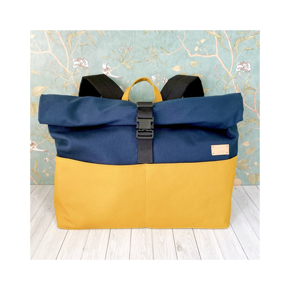 ハンドメイド　リュック オーダーメイド致します◇フルート横型・帆布ツートーンリュック