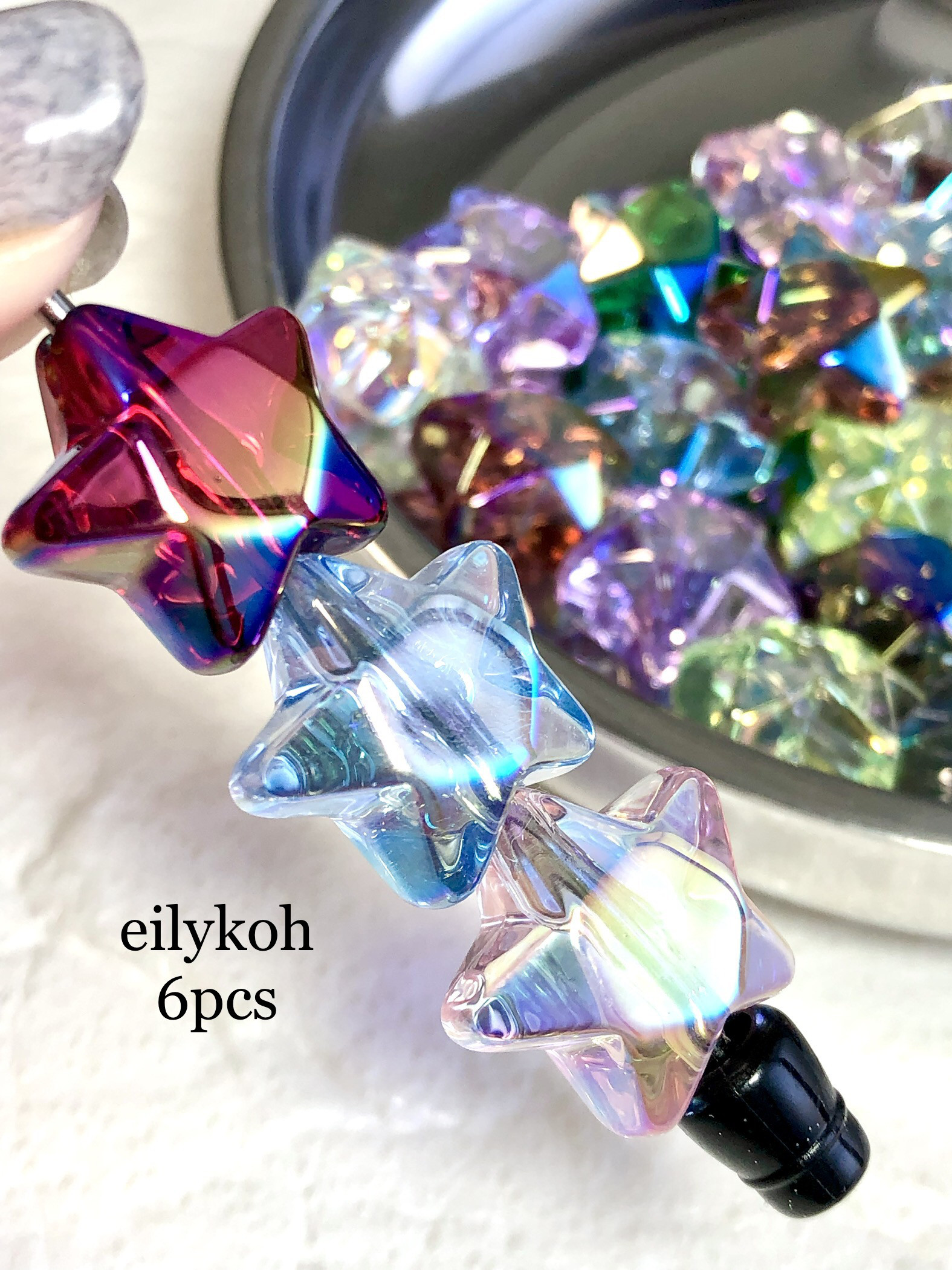 オーロラ優しい水色×手毬ビーズ×オーロラハート×王冠 カスタムボールペン