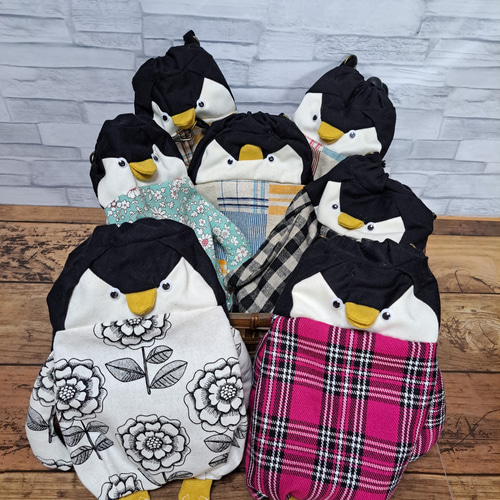 いわとびペンギンさま専用 3セット 帆布生地 収納ケース ペンギン着S イワトビペンギン③☆ペットボトルホルダー/ペンケース