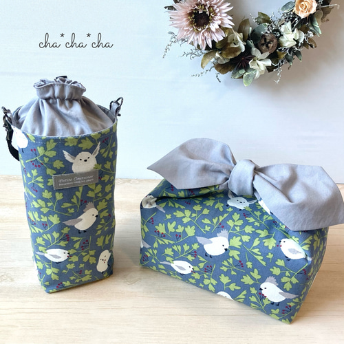 保冷保温☆ 洗える！シマエナガのペットボトルカバー ブルーグレー 夏