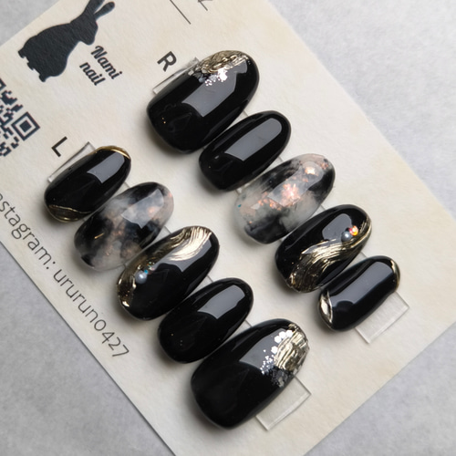 ネイルチップ ブラック 黒 ニュアンス ミラー もやもや【99】 ネイル