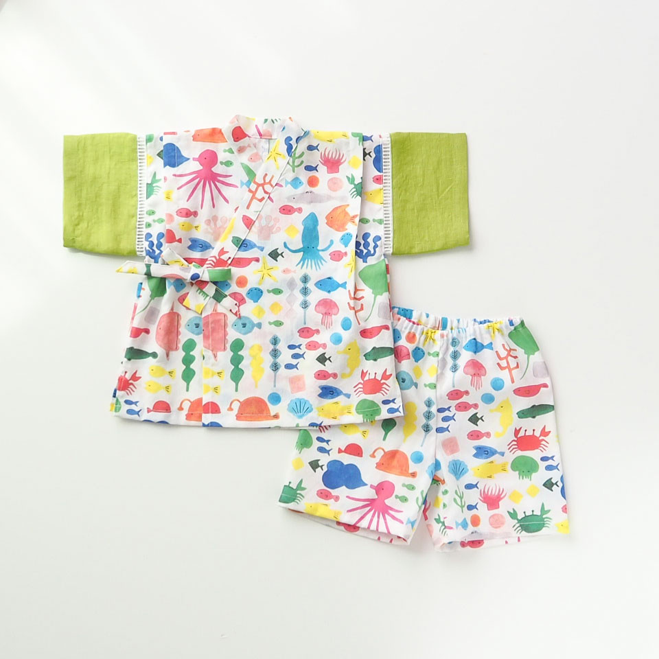子ども甚平(80-150size)/磯あそび(きみどり)