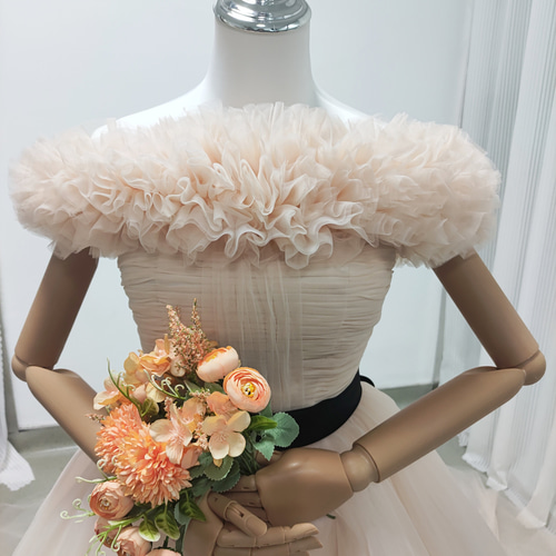 送料無料！カラードレス 取り外しオフショルダー 薄シャンパンの色  