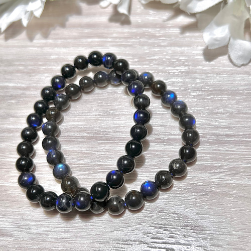 【最安値挑戦】 ブラックラブラドライト 希少 ブルーシラー 16cm 内径 8mm アクセサリー