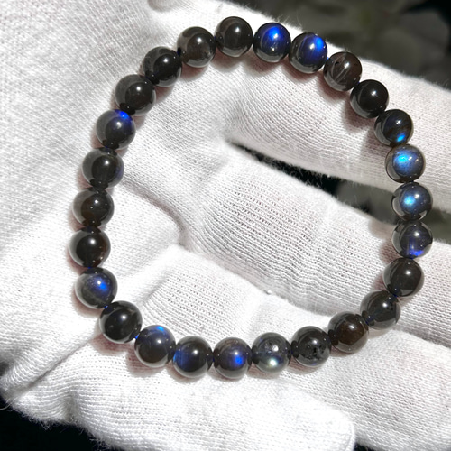 希少 ブラックラブラドライト ブルーシラー 8mm 内径 16cm
