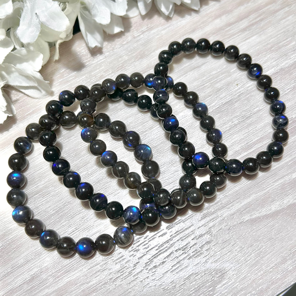 希少 ブラックラブラドライト ブルーシラー 8mm 内径 16cm