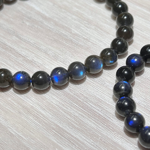 希少 ブラックラブラドライト ブルーシラー 8mm 内径 16cm