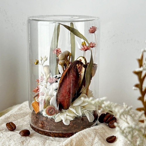 □木の実の植物インテリア〜ガラスボトルの中で楽しむ花たち