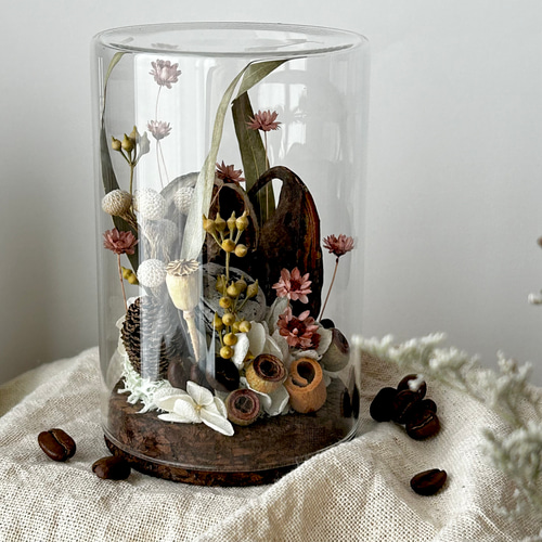 □木の実の植物インテリア〜ガラスボトルの中で楽しむ花たち