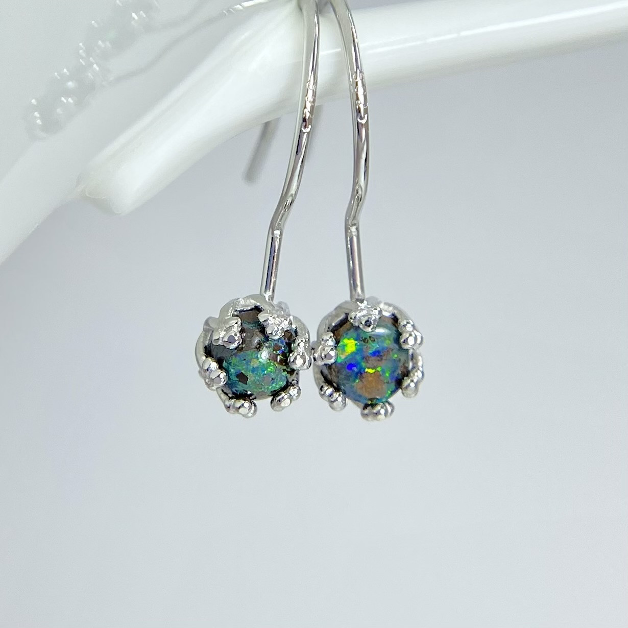 天然ボルダーオパール両耳シルバーピアス☆オーストラリア・Yowah産原石から磨いた１点もの！