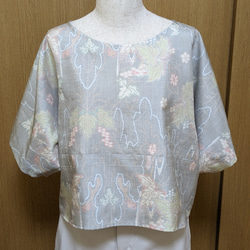 お値下げ 着物リメイク 大島紬 大きなロールカラーの ブラウス お値下げ 着物リメイク 大島紬 大きなロールカラーの ブラウス