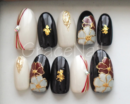 サイズオーダー】成人式・卒業式・着物 和柄ネイルチップ66