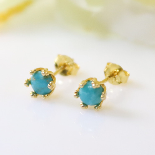 S925製 18KGP キングマンタ―ターコイズ 4mm 天然石 クラウンデザイン