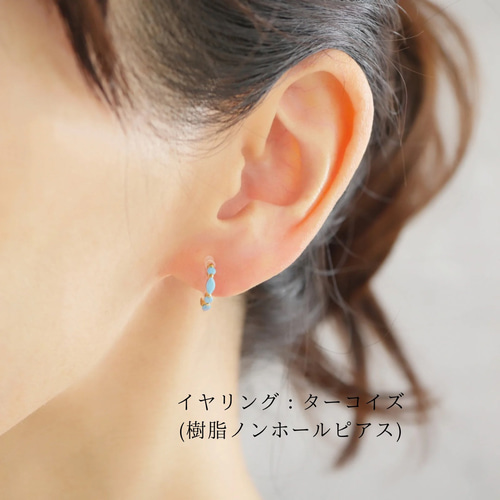 アクアマリン ワンタッチフープピアス／イヤリング シルバー アイス