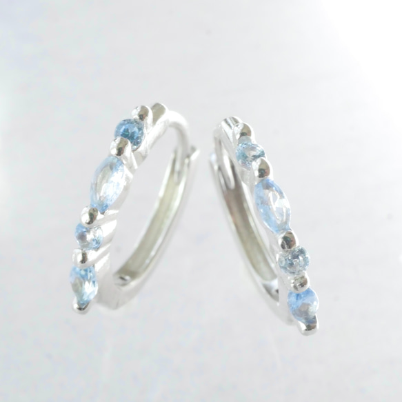 涼しげブルー×透明感》アクアマリンワンタッチフープピアス/イヤリング
