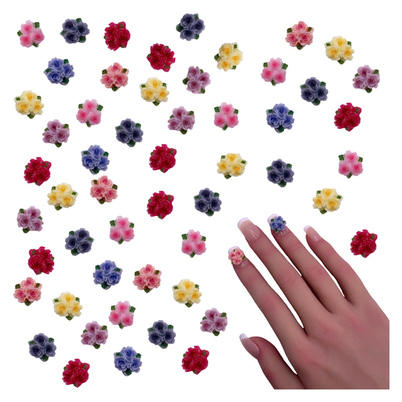 ネイルパーツ 花 くすみ 11mm 3D 立体 3輪 50個 混色 葉っぱ