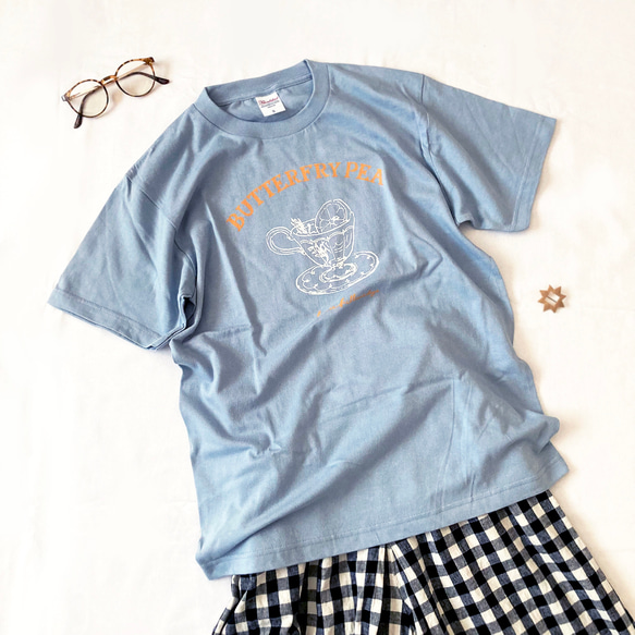 【７月下旬発送】ButterflyPea Tシャツ（ブルー）｜バタフライピー半袖〔紅茶シリーズ〕 6枚目の画像