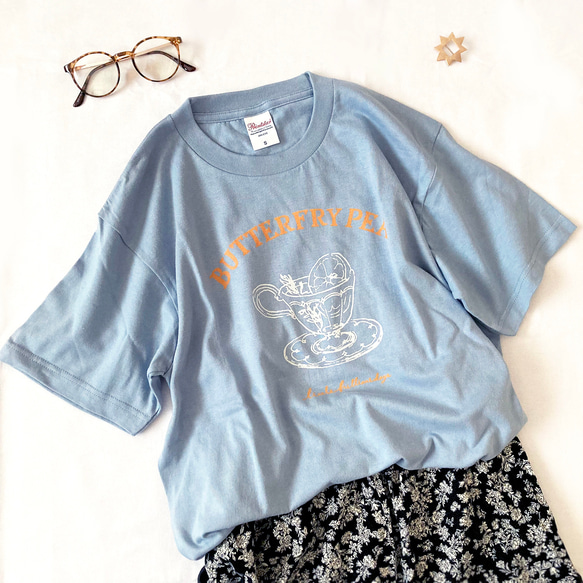 【７月下旬発送】ButterflyPea Tシャツ（ブルー）｜バタフライピー半袖〔紅茶シリーズ〕 1枚目の画像