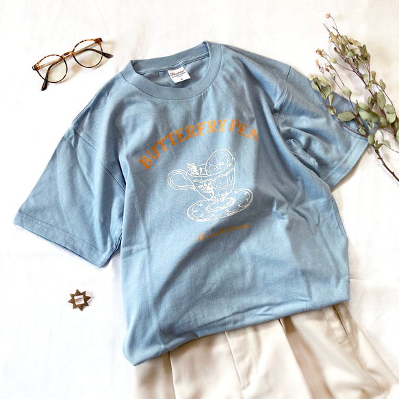 【７月下旬発送】ButterflyPea Tシャツ（ブルー）｜バタフライピー半袖〔紅茶シリーズ〕 5枚目の画像