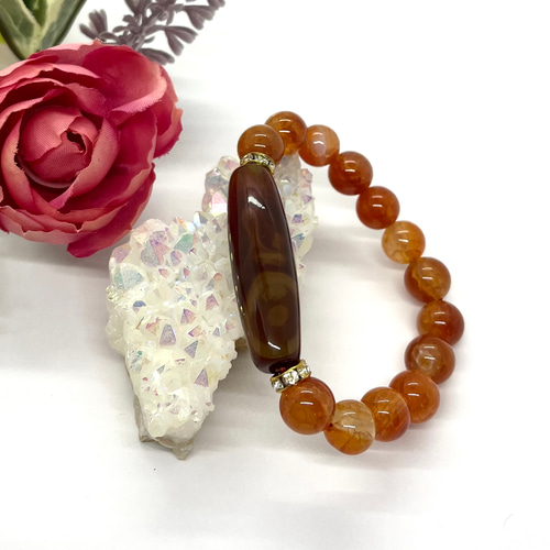 天然めのう天珠、龍紋めのうブレスレット B123 ブレスレット 天星 通販  