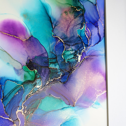 青紫色のアガベの絵画（金色フレーム） 一点物】彩を紡ぐ - 青緑と菖蒲色 -✴︎インテリアアート ( フレーム付